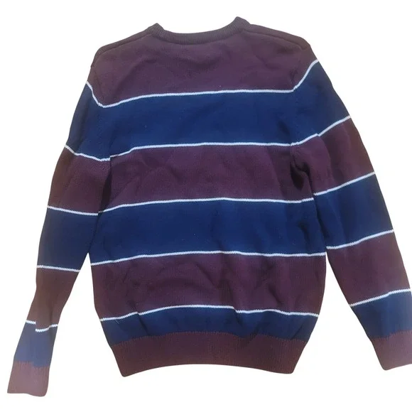 CHAPS Mens Striped Sweater Burgundy Navy White Long Sleeve Crew Neck Knit Size L - Picture 1 of 4